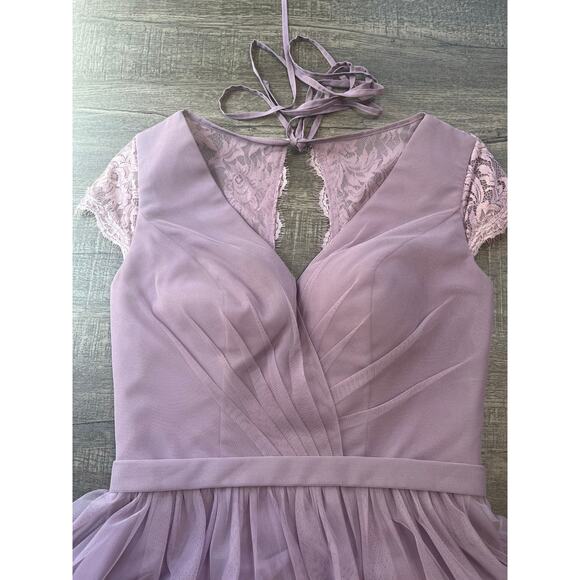 Lavender Bridesmaid/Prom Lace Sleeve V Neck Dress - FOR HER AND FOR HIM - Picture 3 of 11
